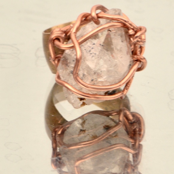 CUSTOM Genuine Herkimer Diamond Quartz Brass Solid Copper Ring Rustic Reiki OOAK - Picture 6 of 7